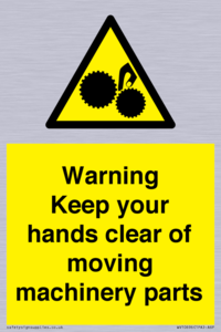 Warning - Keep your hands clear of moving machinery parts